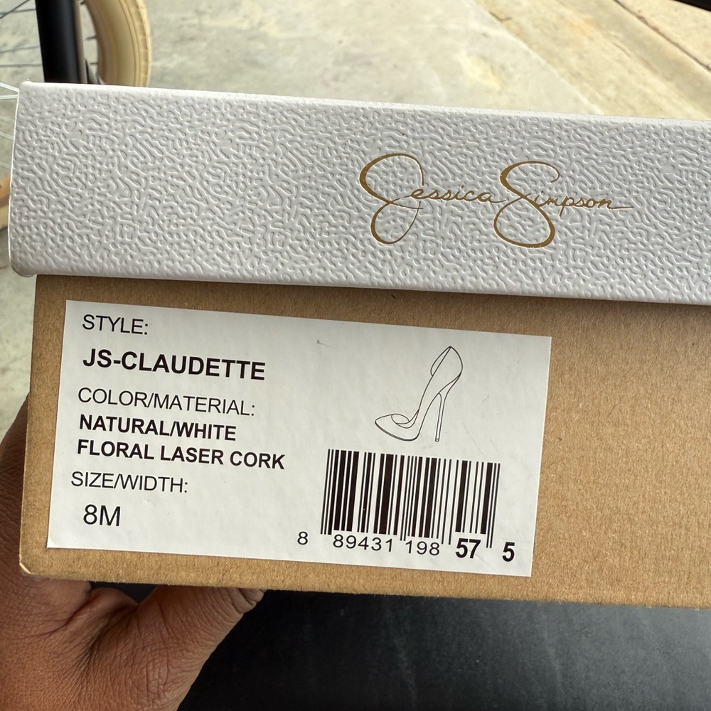 Jessica Simpson JS-Claudette Natural/White Floral Laser Cork Heels “SZ8M.  NIB - Picture 10 of 10